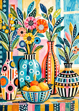 Colorful Abstract Floral Still Life Painting