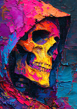 Vibrant Impasto Skull in Electric Neon Colors