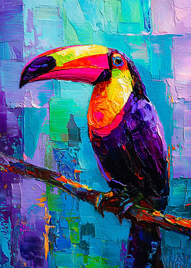 Vibrant Toucan Portrait in Textured Turquoise Paint