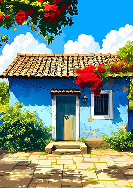 Vibrant Blue Mediterranean Cottage