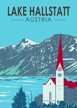 Lake Hallstatt Austria Travel Poster