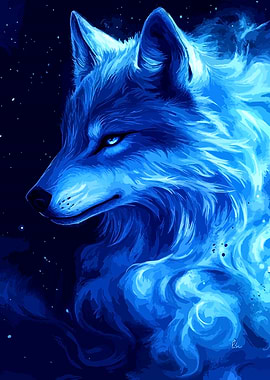 Ethereal Blue Cosmic Wolf Portrait