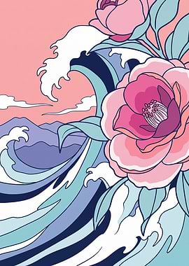 Tsubaki — Camellias and Waves