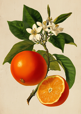 Vintage Botanical Orange Fruit Illustration