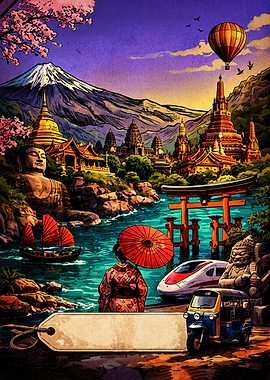 Asian Travel Collage Illustration