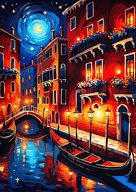 Starry Venice Night Cityscape Art
