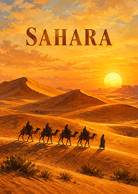 Sahara Desert Camel Caravan Sunset