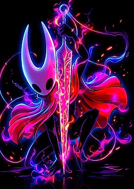 Hornet from Hollow Knight Neon Art