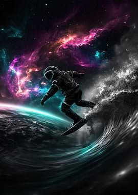 Astronaut Surfing Cosmic Wave