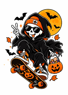 Cool Skeleton Skater Halloween Illustration