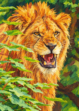 Majestic Lion Roaring in Jungle