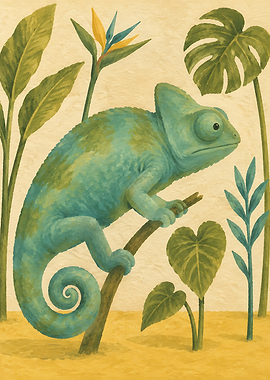 Chameleon on a Branch Illustration