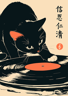 Black Cat Turntable Vinyl Record Japanese