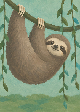Cute Sloth Hanging from Branch