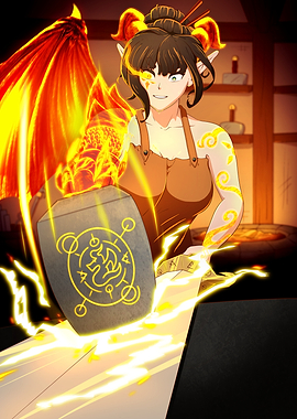 Demon Dani The Blacksmith Forging With A Magical Hammer
