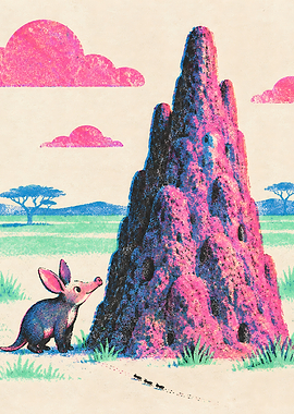 Aardvark and Termite Mound Illustration