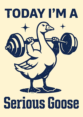Serious Goose Weightlifting Illustration