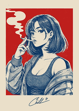 Anime Girl Smoking Retro Poster