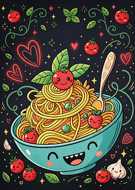 Cute Spaghetti Bowl Kawaii Art