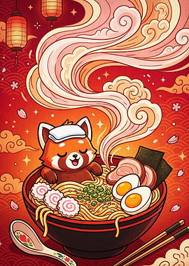Red Panda Ramen Japanese Art Poster