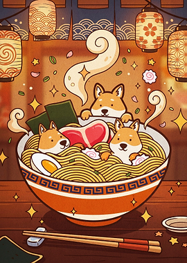 Shiba Inu Ramen Bowl Cute Poster