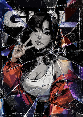 Broken Glass Anime Girl Portrait