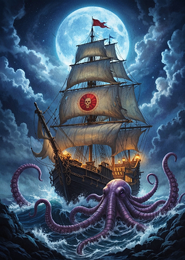 Kraken Pirate Ship Fantasy Art