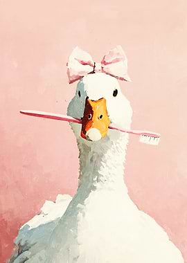 Cute Goose with Pink Bow