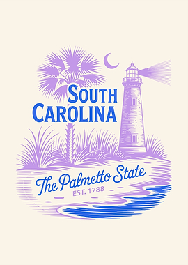 South Carolina Palmetto State Lighthouse Graphic
