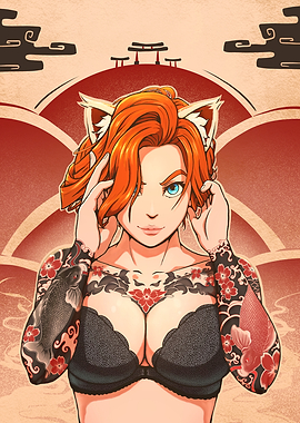Tattooed Fox demi-human Illustration