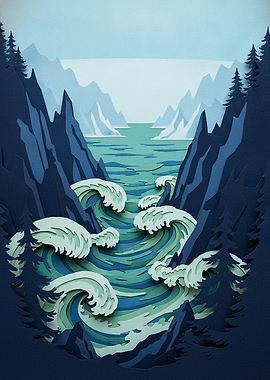 Layered Paper Cutout Ocean Landscape