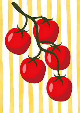 Red Tomatoes on Yellow Striped Background