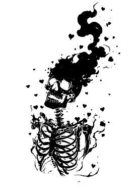 Smoking Skull with Floating Hearts