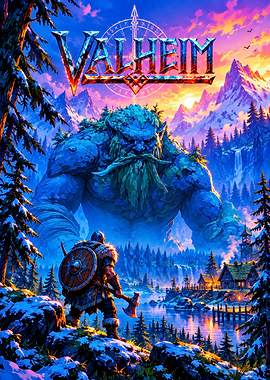 Valheim Viking Warrior and Giant Troll