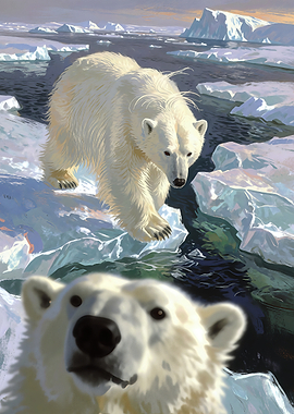 Two Polar Bears in Arctic Landscape