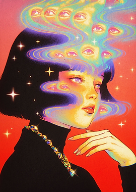 Trippy Mind Eye Surreal Retro Art