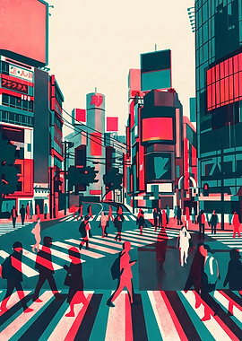 Shibuya Crossing Stylized Urban Scene