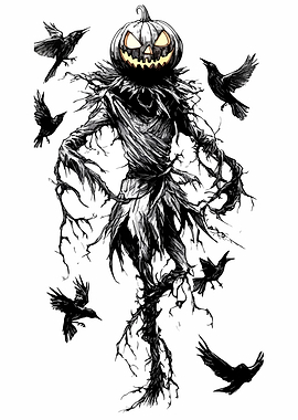 Spooky Pumpkin Head Scarecrow with Crows