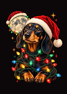 Dachshund Wrapped in Christmas Lights