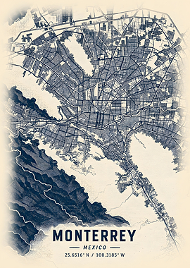 Monterrey Mexico Urban Map Art