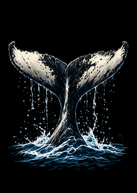 Humpback Whale Tail Splashing Water