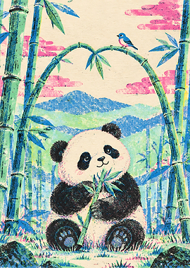 Cute Panda in Bamboo Forest