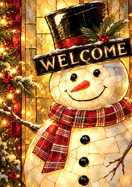 Stained Glass Welcome Snowman Decoration