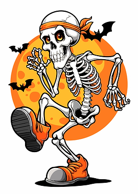 Cartoon Skeleton Running with Orange Shoes