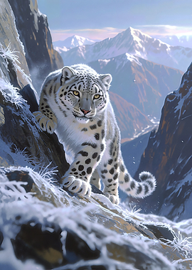 Majestic Snow Leopard in Mountains