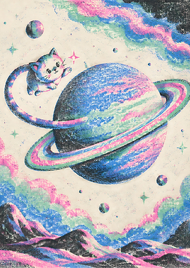 Cute Cat Floating in Space