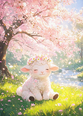 Cute Lamb Blossom Spring Art