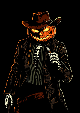 Pumpkin Head Cowboy Skeleton