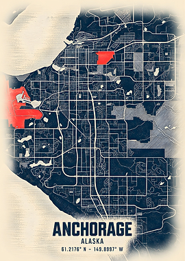 Anchorage Alaska Cartography Art
