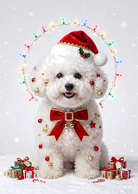 Festive Bichon Frise Christmas Portrait